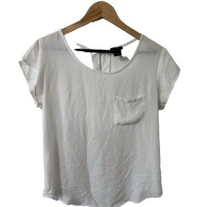Ann Taylor White Crop Top with Crew Neck and Short Sleeves